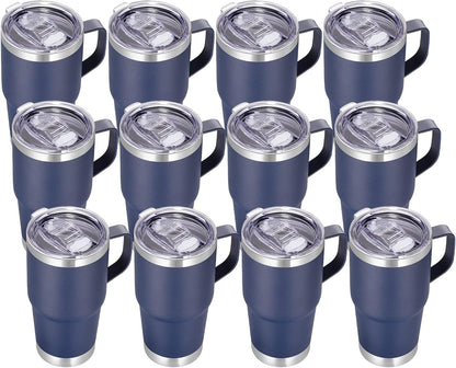 20 oz Tumbler with Handle Lid and Straw, Stainless Steel Insulated Travel Coffee Mug Spill Proof Double Wall Metal Tumbler Cup Keeps Drink Hot and Cold, Navy Blue 1 Pack
