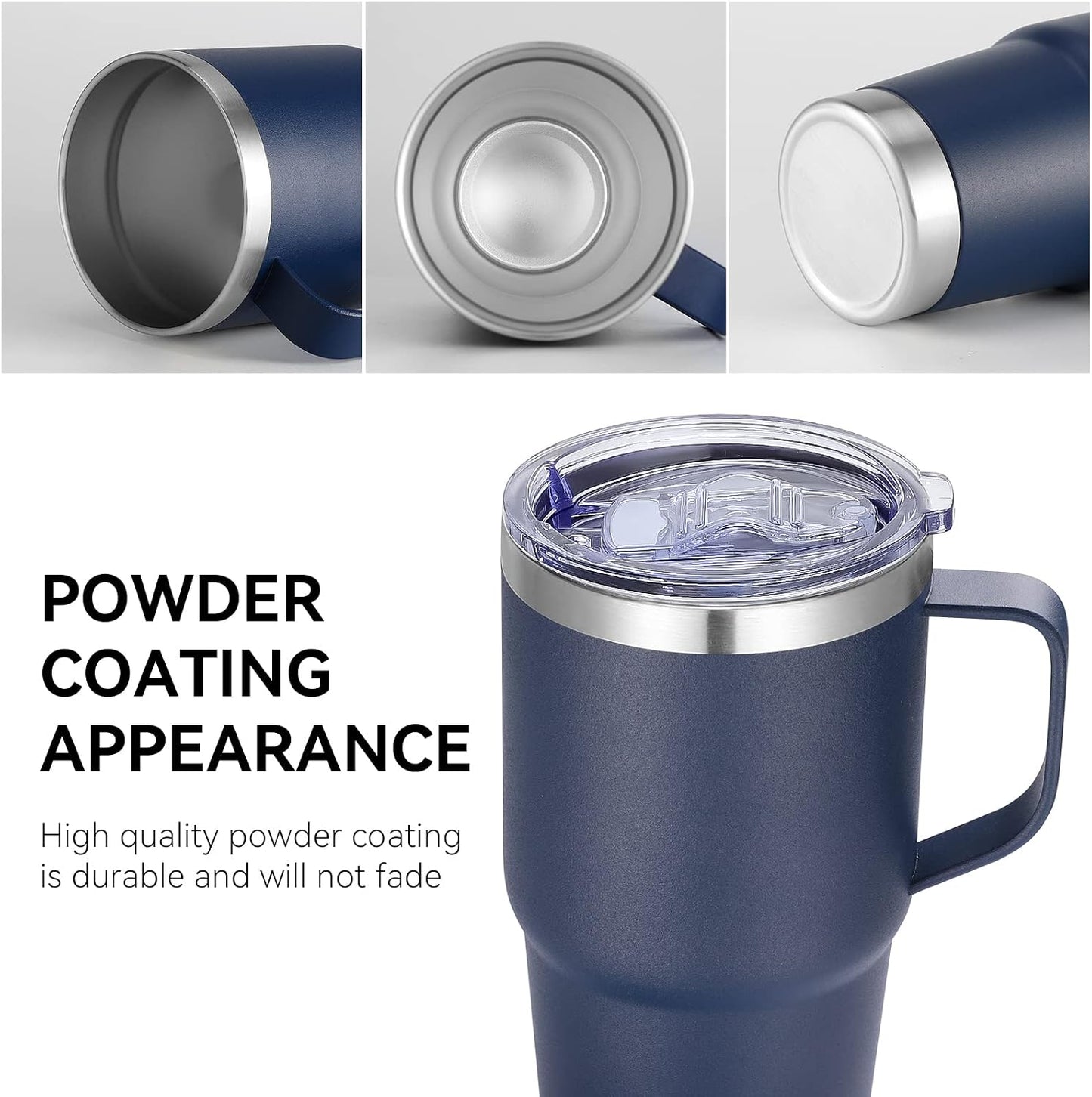 20 oz Tumbler with Handle Lid and Straw, Stainless Steel Insulated Travel Coffee Mug Spill Proof Double Wall Metal Tumbler Cup Keeps Drink Hot and Cold, Navy Blue 1 Pack