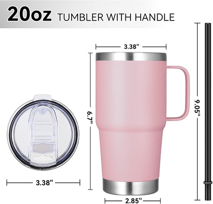 20 oz Tumbler with Handle Lid and Straw, Stainless Steel Insulated Travel Coffee Mug Spill Proof Double Wall Metal Tumbler Cup Keeps Drink Hot and Cold, Navy Blue 1 Pack