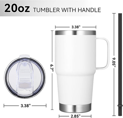 20 oz Tumbler with Handle Lid and Straw, Stainless Steel Insulated Travel Coffee Mug Spill Proof Double Wall Metal Tumbler Cup Keeps Drink Hot and Cold, Navy Blue 1 Pack