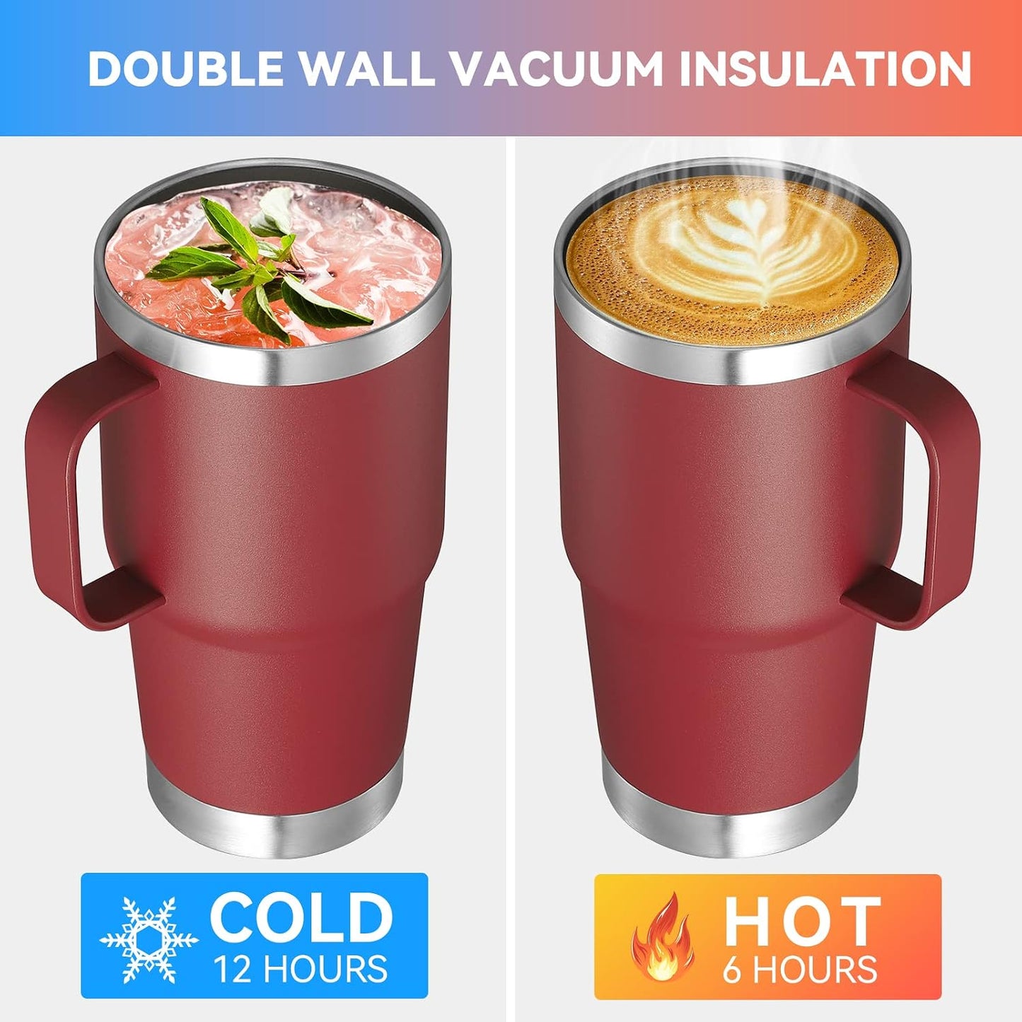 20 oz Tumbler with Handle Lid and Straw, Stainless Steel Insulated Travel Coffee Mug Spill Proof Double Wall Metal Tumbler Cup Keeps Drink Hot and Cold, Navy Blue 1 Pack