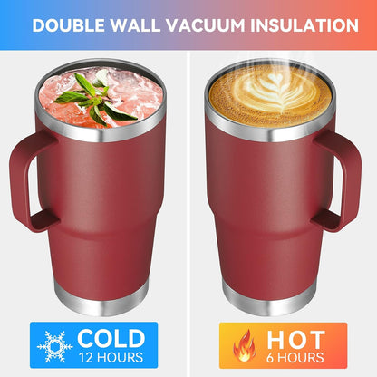 20 oz Tumbler with Handle Lid and Straw, Stainless Steel Insulated Travel Coffee Mug Spill Proof Double Wall Metal Tumbler Cup Keeps Drink Hot and Cold, Navy Blue 1 Pack