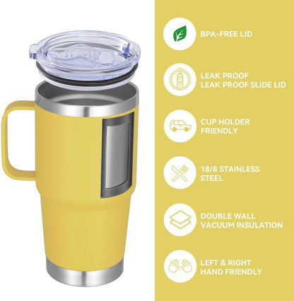 20 oz Tumbler with Handle Lid and Straw, Stainless Steel Insulated Travel Coffee Mug Spill Proof Double Wall Metal Tumbler Cup Keeps Drink Hot and Cold, Navy Blue 1 Pack