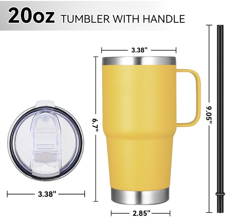 20 oz Tumbler with Handle Lid and Straw, Stainless Steel Insulated Travel Coffee Mug Spill Proof Double Wall Metal Tumbler Cup Keeps Drink Hot and Cold, Navy Blue 1 Pack