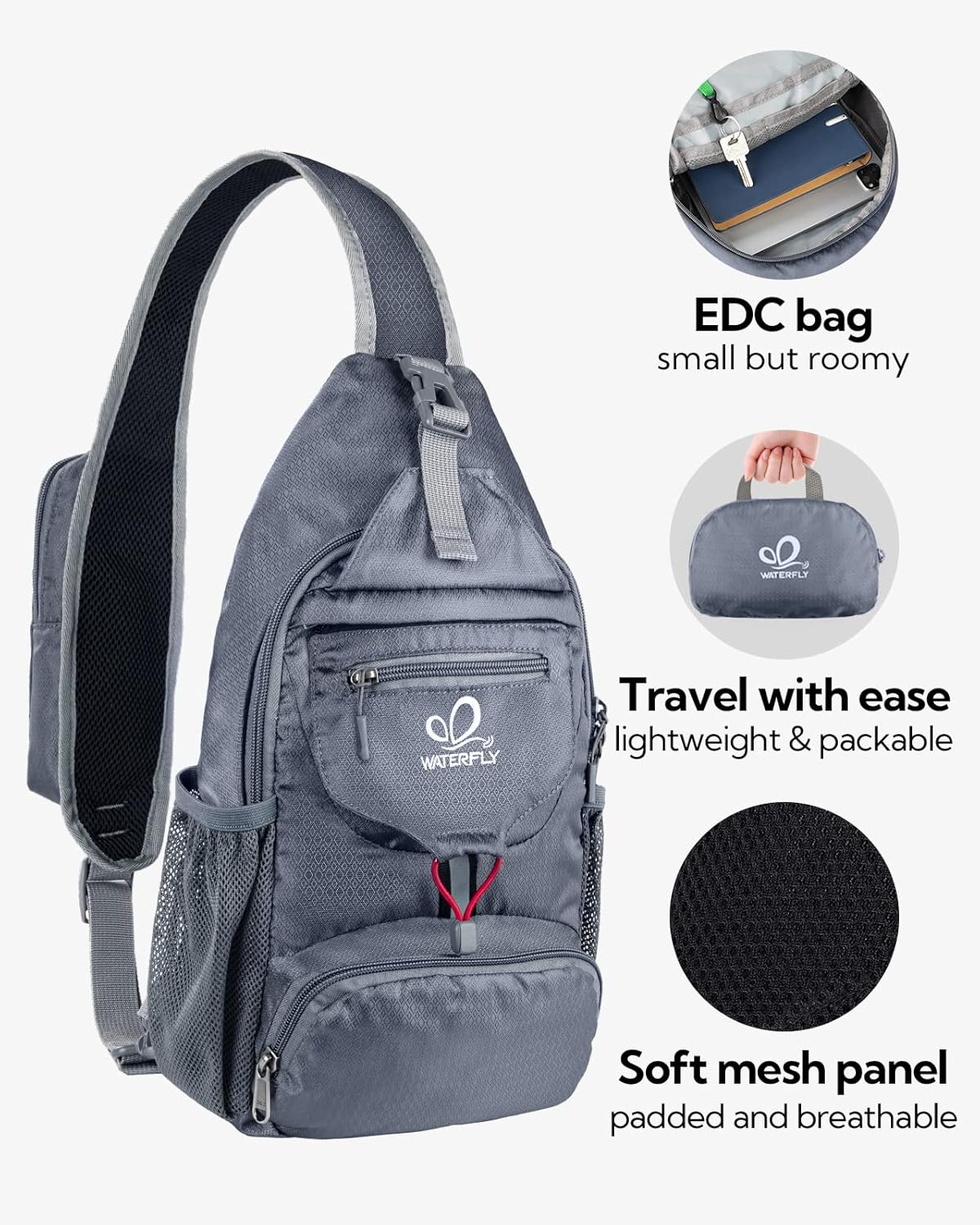 Packable Sling Backpack Lightweight Crossbody Bag Travel Daypack