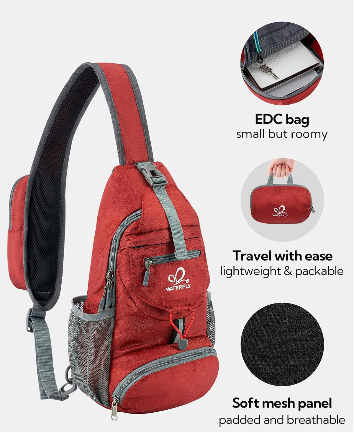 Packable Sling Backpack Lightweight Crossbody Bag Travel Daypack