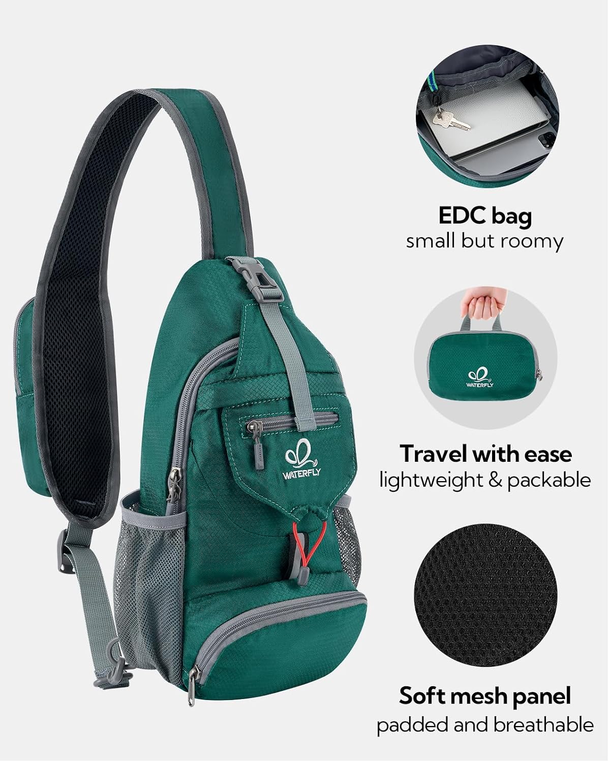 Packable Sling Backpack Lightweight Crossbody Bag Travel Daypack