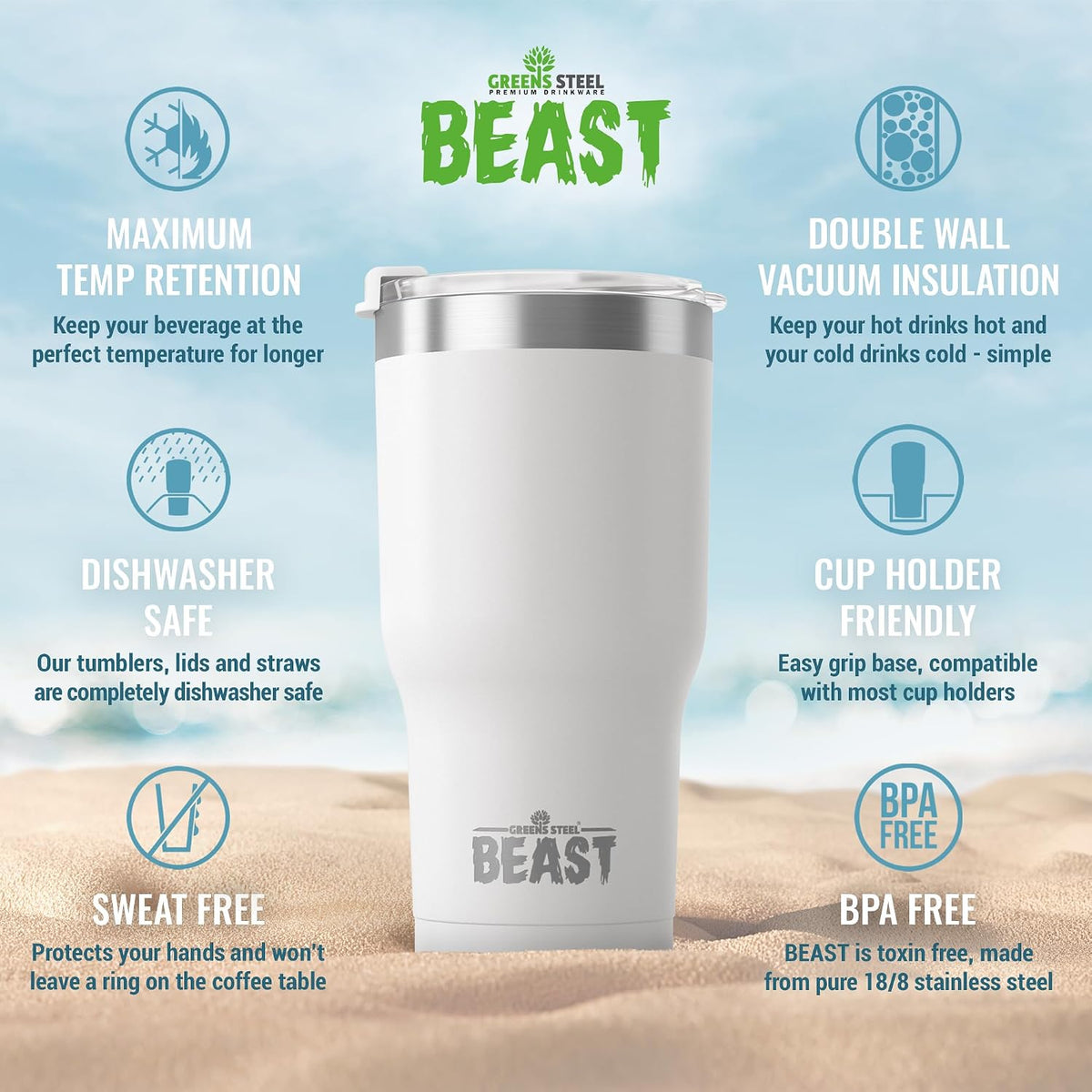 Beast 40 oz tumbler - Vacuum Insulated Tumbler with Straw - Leak Proof Stainless Steel Travel Mug - Double Wall Iced Coffee Cup - Reusable Water Bottle - Gifts for Mom, Women and Men (Rainbow)
