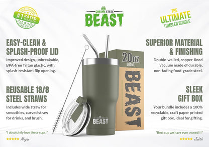 Beast 40 oz tumbler - Vacuum Insulated Tumbler with Straw - Leak Proof Stainless Steel Travel Mug - Double Wall Iced Coffee Cup - Reusable Water Bottle - Gifts for Mom, Women and Men (Rainbow)