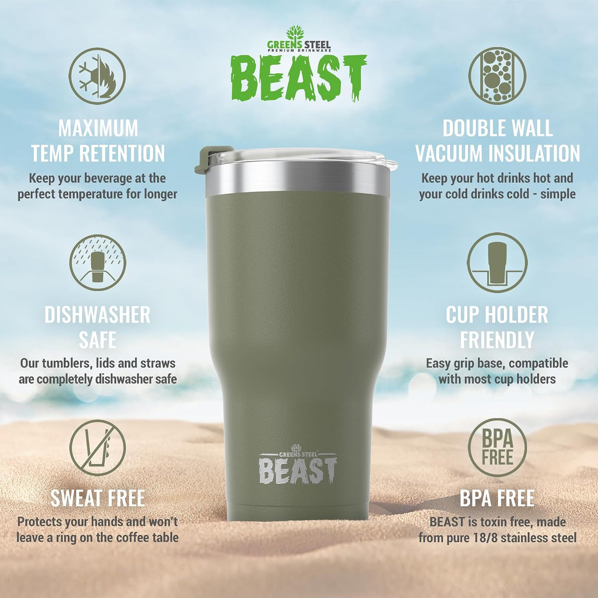 Beast 40 oz tumbler - Vacuum Insulated Tumbler with Straw - Leak Proof Stainless Steel Travel Mug - Double Wall Iced Coffee Cup - Reusable Water Bottle - Gifts for Mom, Women and Men (Rainbow)