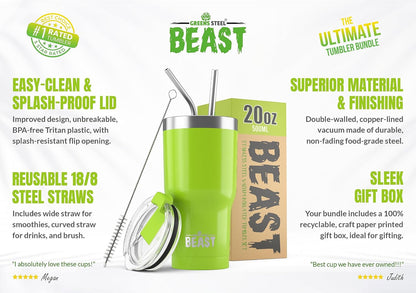 Beast 40 oz tumbler - Vacuum Insulated Tumbler with Straw - Leak Proof Stainless Steel Travel Mug - Double Wall Iced Coffee Cup - Reusable Water Bottle - Gifts for Mom, Women and Men (Rainbow)