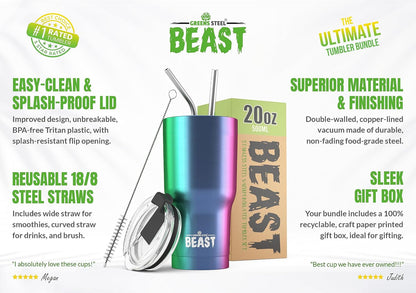 Beast 40 oz tumbler - Vacuum Insulated Tumbler with Straw - Leak Proof Stainless Steel Travel Mug - Double Wall Iced Coffee Cup - Reusable Water Bottle - Gifts for Mom, Women and Men (Rainbow)