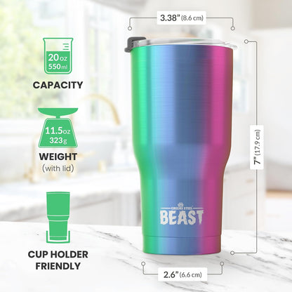 Beast 40 oz tumbler - Vacuum Insulated Tumbler with Straw - Leak Proof Stainless Steel Travel Mug - Double Wall Iced Coffee Cup - Reusable Water Bottle - Gifts for Mom, Women and Men (Rainbow)