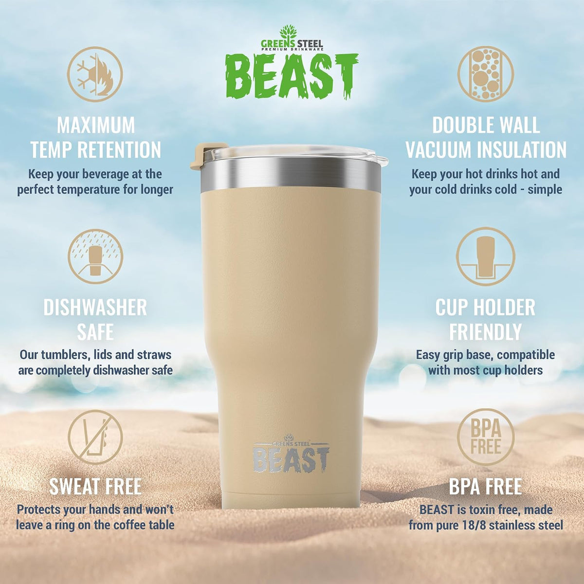 Beast 40 oz tumbler - Vacuum Insulated Tumbler with Straw - Leak Proof Stainless Steel Travel Mug - Double Wall Iced Coffee Cup - Reusable Water Bottle - Gifts for Mom, Women and Men (Rainbow)