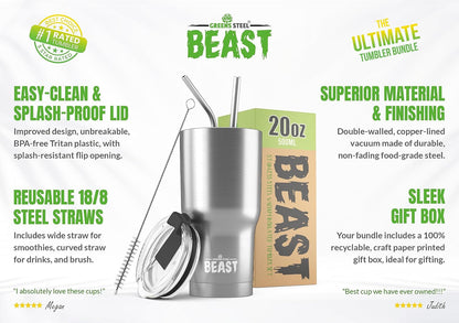 Beast 40 oz tumbler - Vacuum Insulated Tumbler with Straw - Leak Proof Stainless Steel Travel Mug - Double Wall Iced Coffee Cup - Reusable Water Bottle - Gifts for Mom, Women and Men (Rainbow)