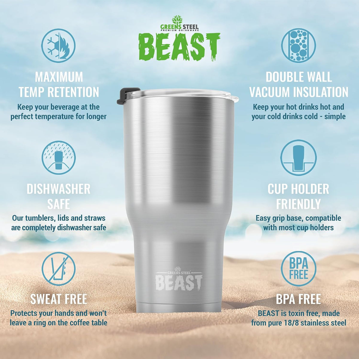 Beast 40 oz tumbler - Vacuum Insulated Tumbler with Straw - Leak Proof Stainless Steel Travel Mug - Double Wall Iced Coffee Cup - Reusable Water Bottle - Gifts for Mom, Women and Men (Rainbow)