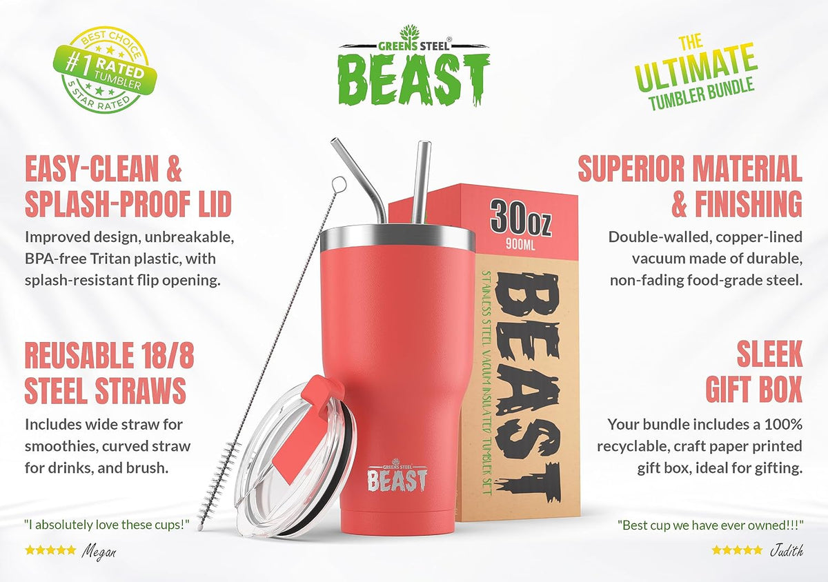 Beast 40 oz tumbler - Vacuum Insulated Tumbler with Straw - Leak Proof Stainless Steel Travel Mug - Double Wall Iced Coffee Cup - Reusable Water Bottle - Gifts for Mom, Women and Men (Rainbow)