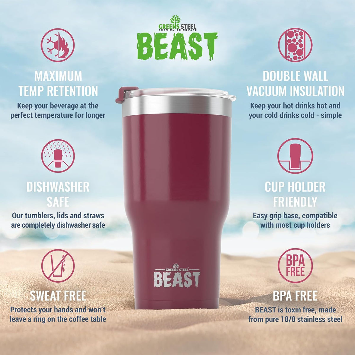Beast 40 oz tumbler - Vacuum Insulated Tumbler with Straw - Leak Proof Stainless Steel Travel Mug - Double Wall Iced Coffee Cup - Reusable Water Bottle - Gifts for Mom, Women and Men (Rainbow)