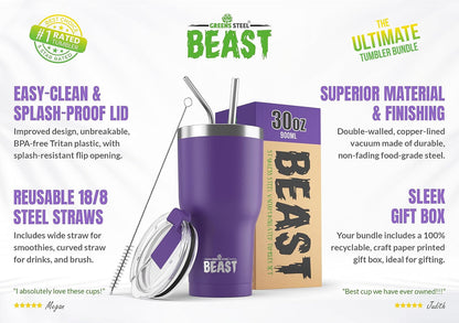 Beast 40 oz tumbler - Vacuum Insulated Tumbler with Straw - Leak Proof Stainless Steel Travel Mug - Double Wall Iced Coffee Cup - Reusable Water Bottle - Gifts for Mom, Women and Men (Rainbow)