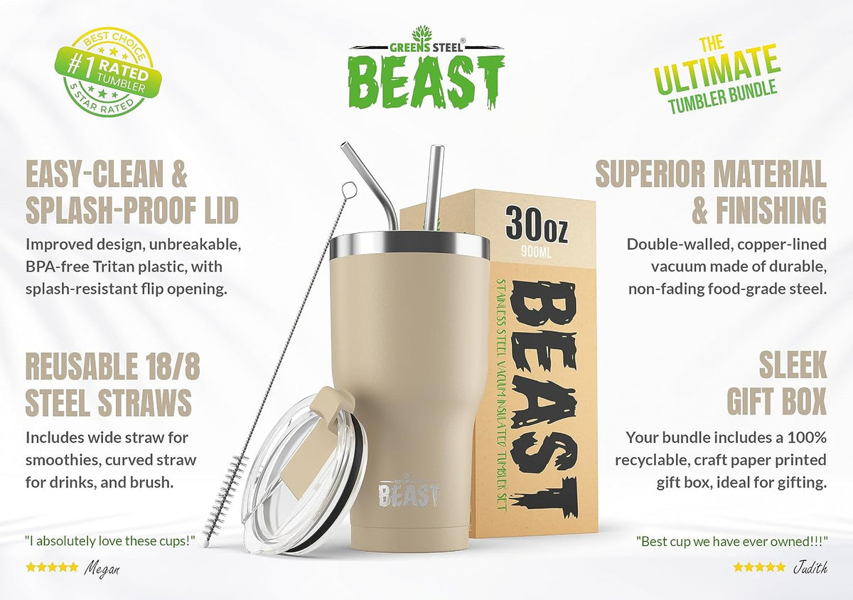 Beast 40 oz tumbler - Vacuum Insulated Tumbler with Straw - Leak Proof Stainless Steel Travel Mug - Double Wall Iced Coffee Cup - Reusable Water Bottle - Gifts for Mom, Women and Men (Rainbow)