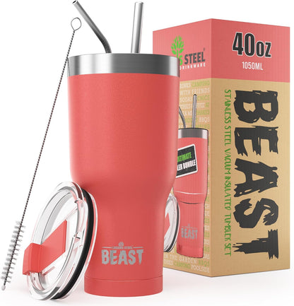 Beast 40 oz tumbler - Vacuum Insulated Tumbler with Straw - Leak Proof Stainless Steel Travel Mug - Double Wall Iced Coffee Cup - Reusable Water Bottle - Gifts for Mom, Women and Men (Rainbow)