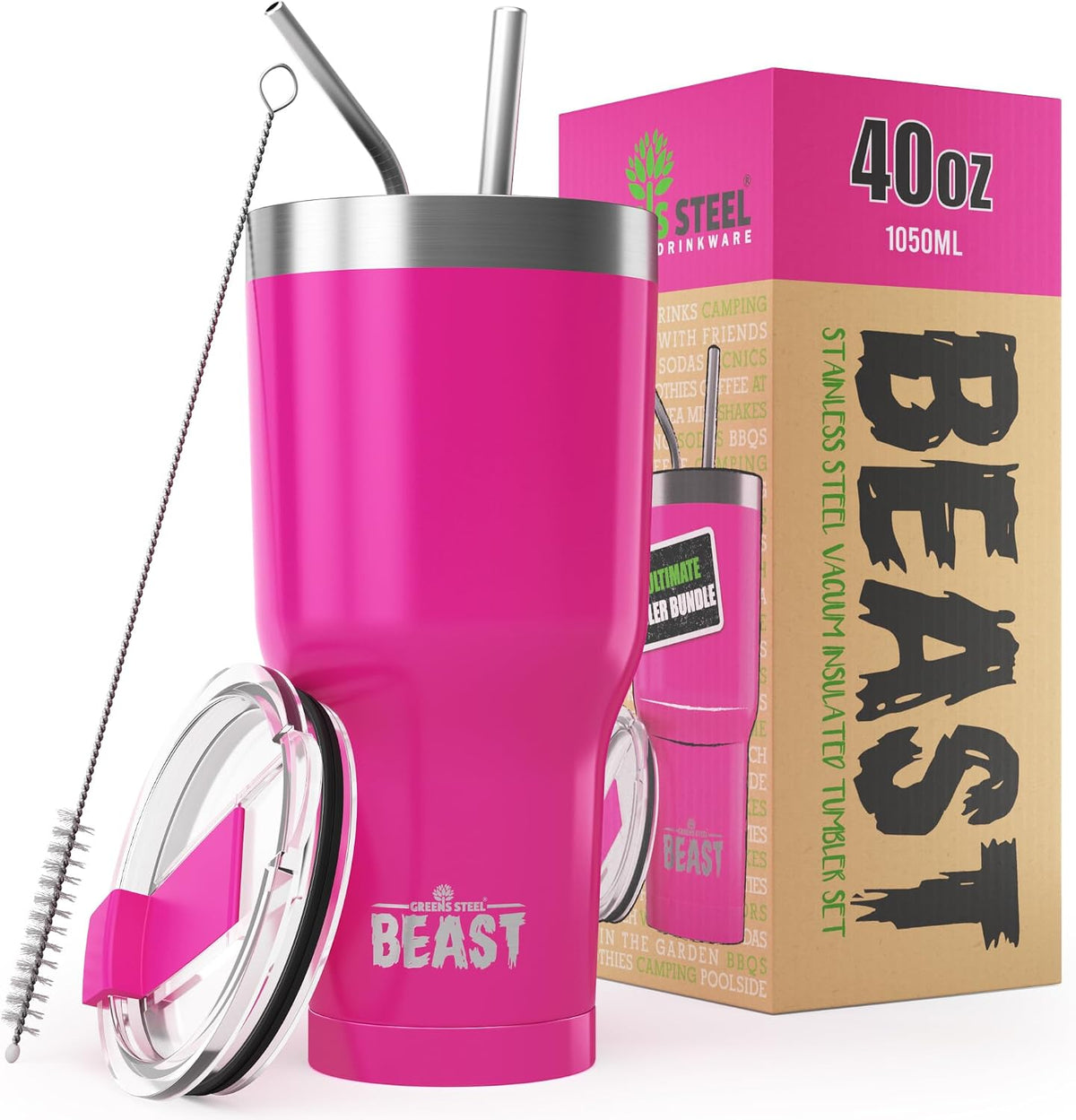 Beast 40 oz tumbler - Vacuum Insulated Tumbler with Straw - Leak Proof Stainless Steel Travel Mug - Double Wall Iced Coffee Cup - Reusable Water Bottle - Gifts for Mom, Women and Men (Rainbow)