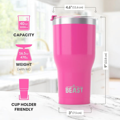 Beast 40 oz tumbler - Vacuum Insulated Tumbler with Straw - Leak Proof Stainless Steel Travel Mug - Double Wall Iced Coffee Cup - Reusable Water Bottle - Gifts for Mom, Women and Men (Rainbow)