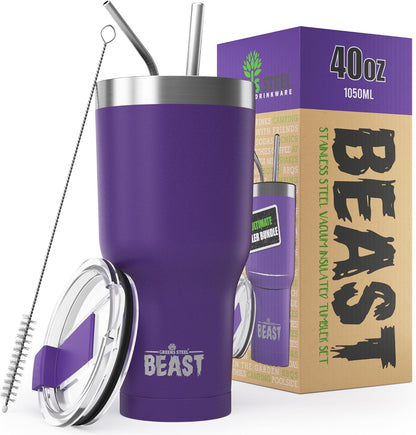 Beast 40 oz tumbler - Vacuum Insulated Tumbler with Straw - Leak Proof Stainless Steel Travel Mug - Double Wall Iced Coffee Cup - Reusable Water Bottle - Gifts for Mom, Women and Men (Rainbow)