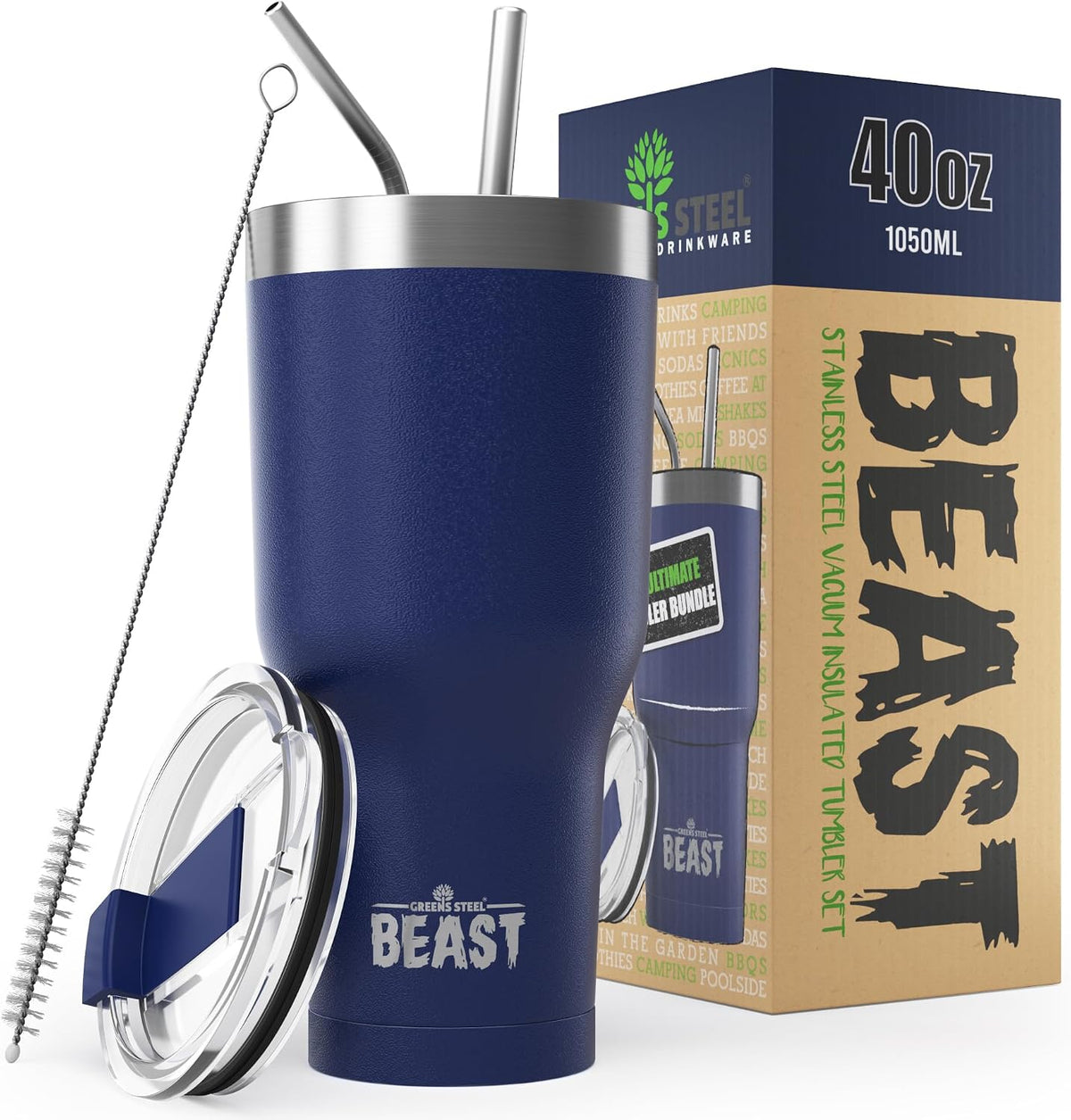 Beast 40 oz tumbler - Vacuum Insulated Tumbler with Straw - Leak Proof Stainless Steel Travel Mug - Double Wall Iced Coffee Cup - Reusable Water Bottle - Gifts for Mom, Women and Men (Rainbow)