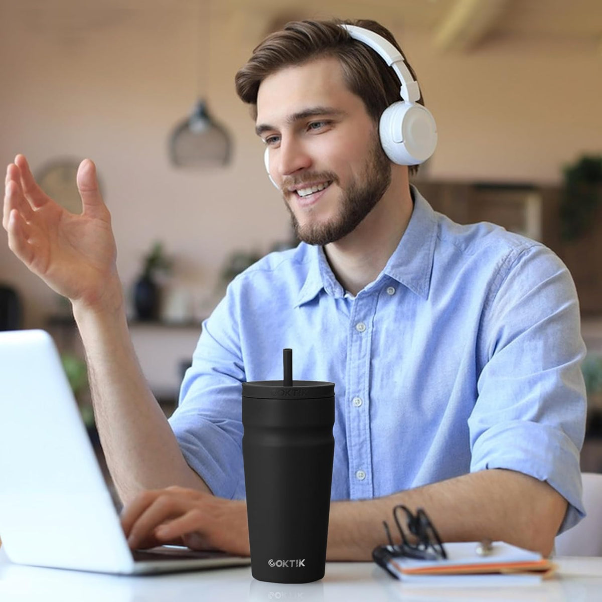 24oz Insulated Tumbler with Lid and Straw Iced Coffee Cup Reusable Stainless Steel Travel Mug Water Bottle Cupholder Friendly for Women Men Her Him (Bay Leaf)
