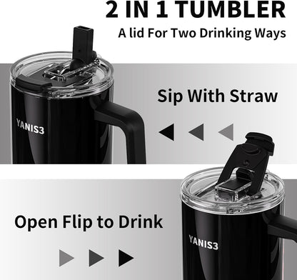 39 oz Stainless Steel Car Cup, Mug with Straw, Large Capacity Insulated Tumbler with Handle, Double-Wall Vacuum Thermal Cupwith Leak-Proof Lid, Perfect Use for Camping, Car, Office (Pink)