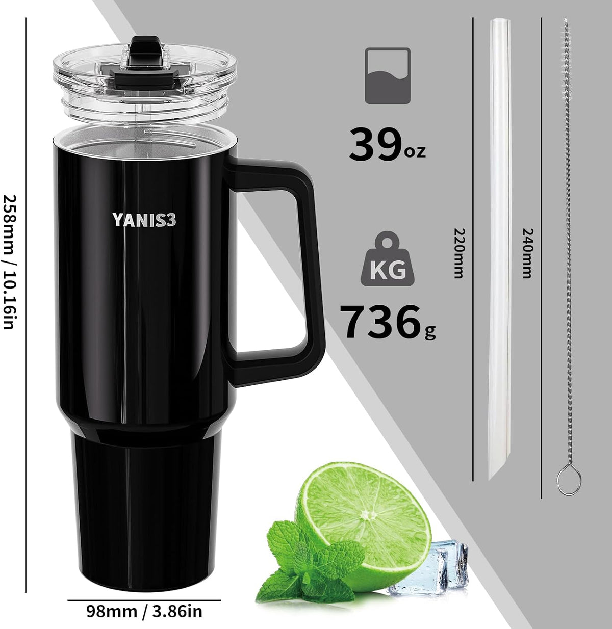 39 oz Stainless Steel Car Cup, Mug with Straw, Large Capacity Insulated Tumbler with Handle, Double-Wall Vacuum Thermal Cupwith Leak-Proof Lid, Perfect Use for Camping, Car, Office (Pink)