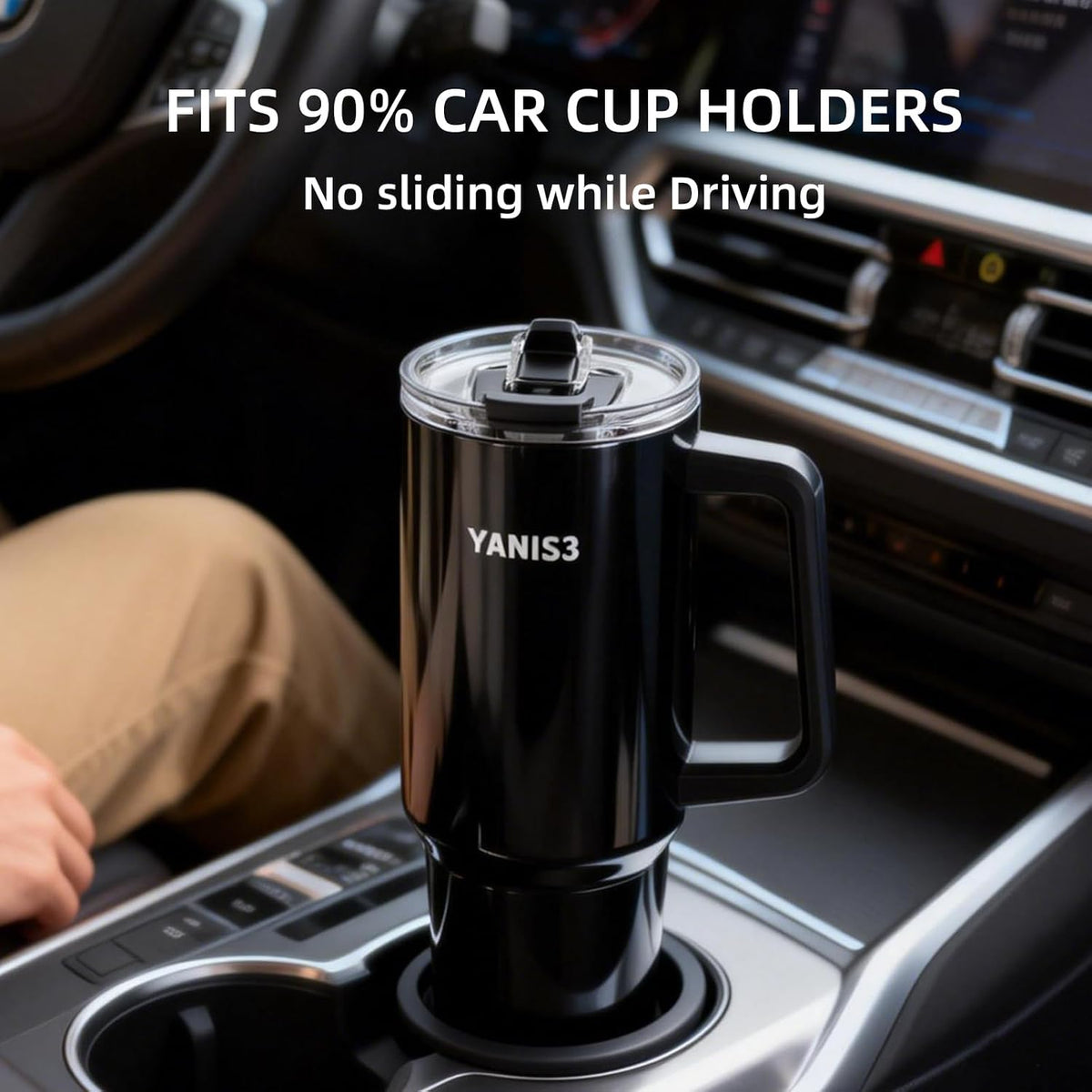 39 oz Stainless Steel Car Cup, Mug with Straw, Large Capacity Insulated Tumbler with Handle, Double-Wall Vacuum Thermal Cupwith Leak-Proof Lid, Perfect Use for Camping, Car, Office (Pink)