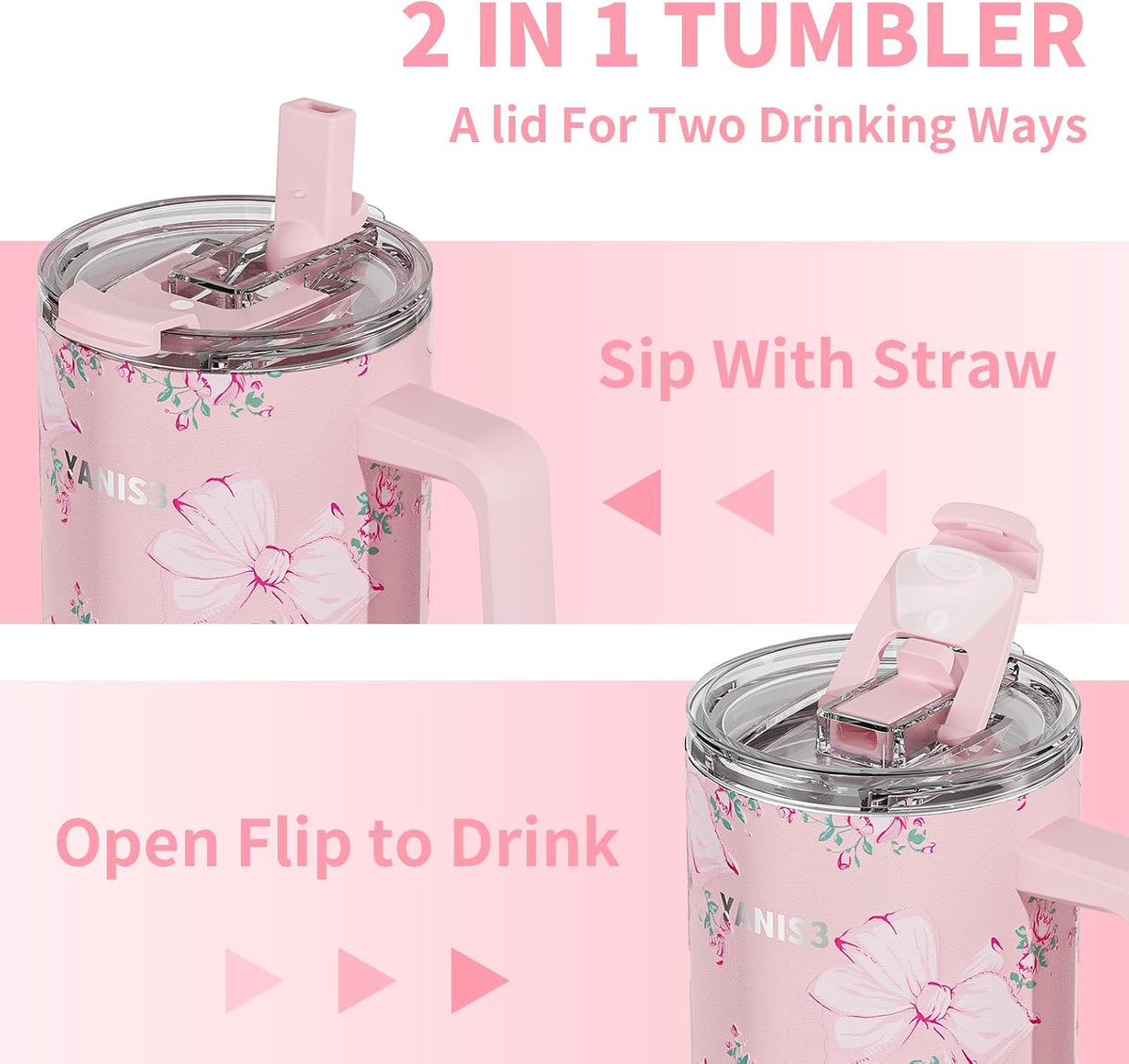 39 oz Stainless Steel Car Cup, Mug with Straw, Large Capacity Insulated Tumbler with Handle, Double-Wall Vacuum Thermal Cupwith Leak-Proof Lid, Perfect Use for Camping, Car, Office (Pink)