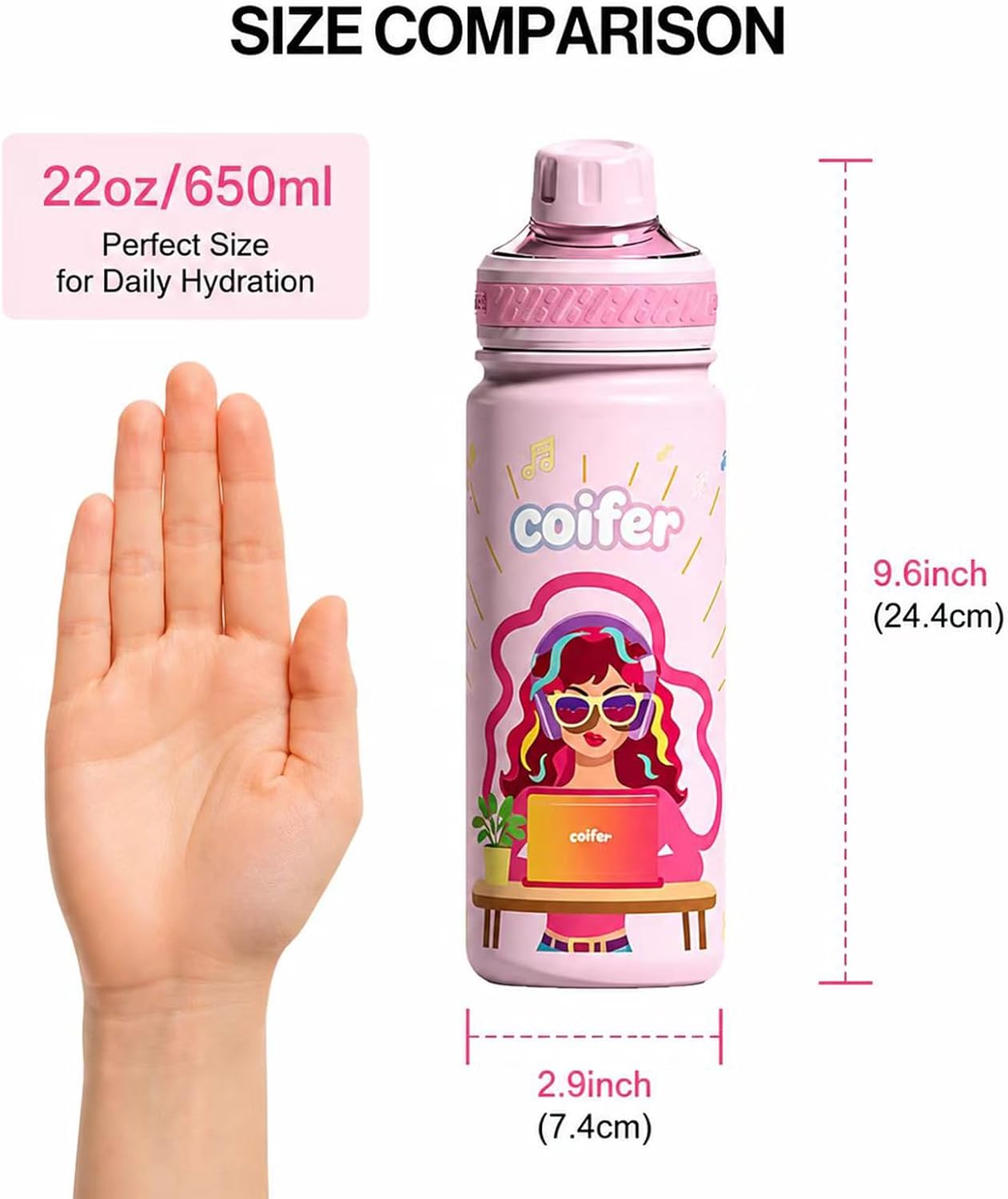 22 oz Insulated Water Bottle with Handle