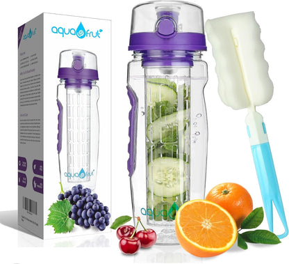 aquaFrut 32 OZ Fruit Infuser Water Bottle BPA-Free Fruit Infusion Sports Bottle - Flip Top Lid w Drinking Spout, Leak Proof, Made of Durable Tritan. Free Recipe eBook! (Teal)