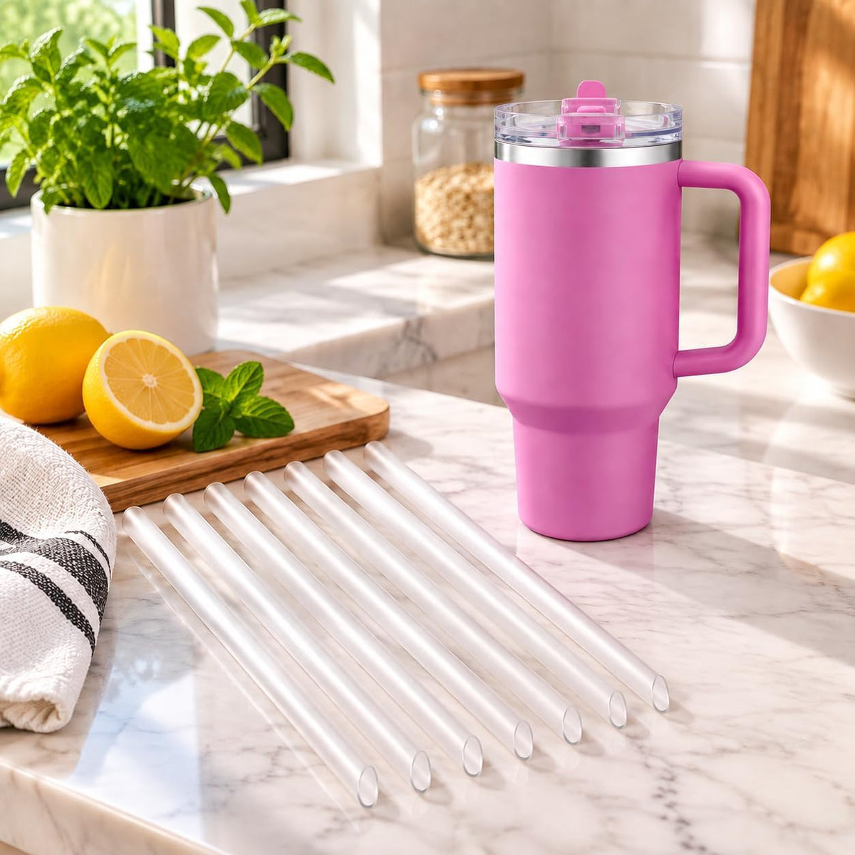 Replacement Straws Compatible with 40 oz Stanley Quencher ProTour Flip Straw Tumbler with Leakproof Lid, 8 Pack Reusable Drinking Straws with 2 Cleaning Brushes