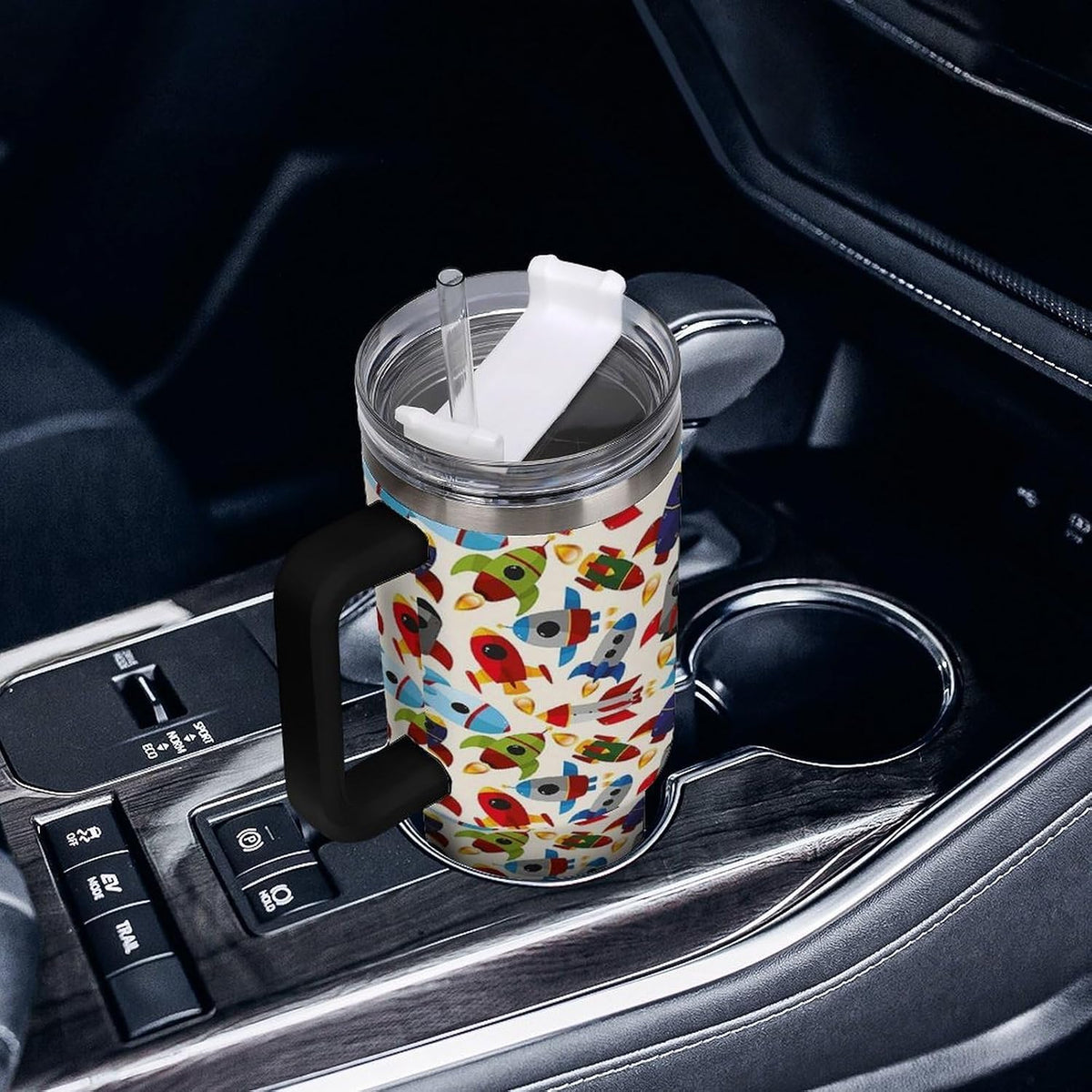 Space Constellation 304 Stainless Steel Double Wall Insulated Tumbler with Leakproof Slide Lid and Straw Large Capacity Travel Mug Black-Space Constellation