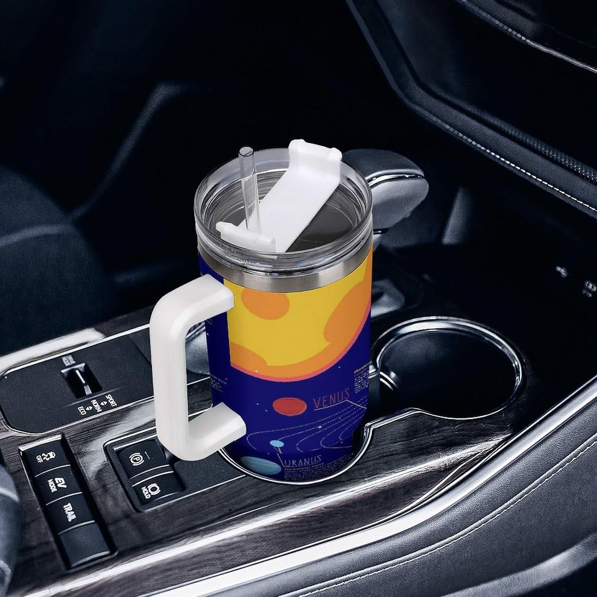 Space Constellation 304 Stainless Steel Double Wall Insulated Tumbler with Leakproof Slide Lid and Straw Large Capacity Travel Mug Black-Space Constellation