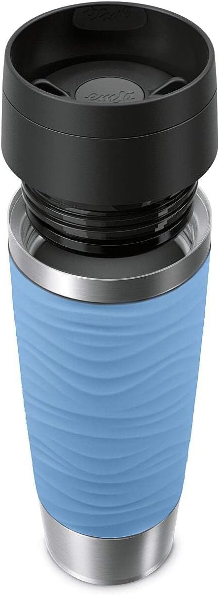 Travel Mug 500 ml Wave Thermal Mug, Comfort Screw Cap, Coffee Mug to Go, Stainless Steel, 6 Hours Hot and 12 Hours Cold, 100% Leak-Proof, Dishwasher Safe, 360° Drinking Opening, Pastel Blue