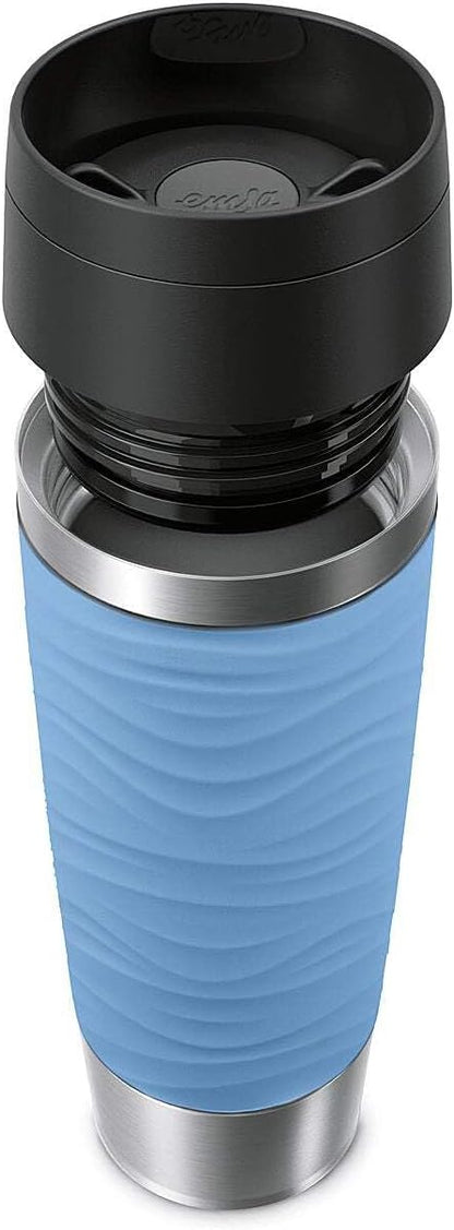 Travel Mug 500 ml Wave Thermal Mug, Comfort Screw Cap, Coffee Mug to Go, Stainless Steel, 6 Hours Hot and 12 Hours Cold, 100% Leak-Proof, Dishwasher Safe, 360° Drinking Opening, Pastel Blue