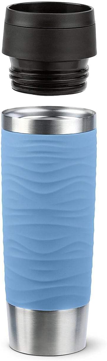 Travel Mug 500 ml Wave Thermal Mug, Comfort Screw Cap, Coffee Mug to Go, Stainless Steel, 6 Hours Hot and 12 Hours Cold, 100% Leak-Proof, Dishwasher Safe, 360° Drinking Opening, Pastel Blue