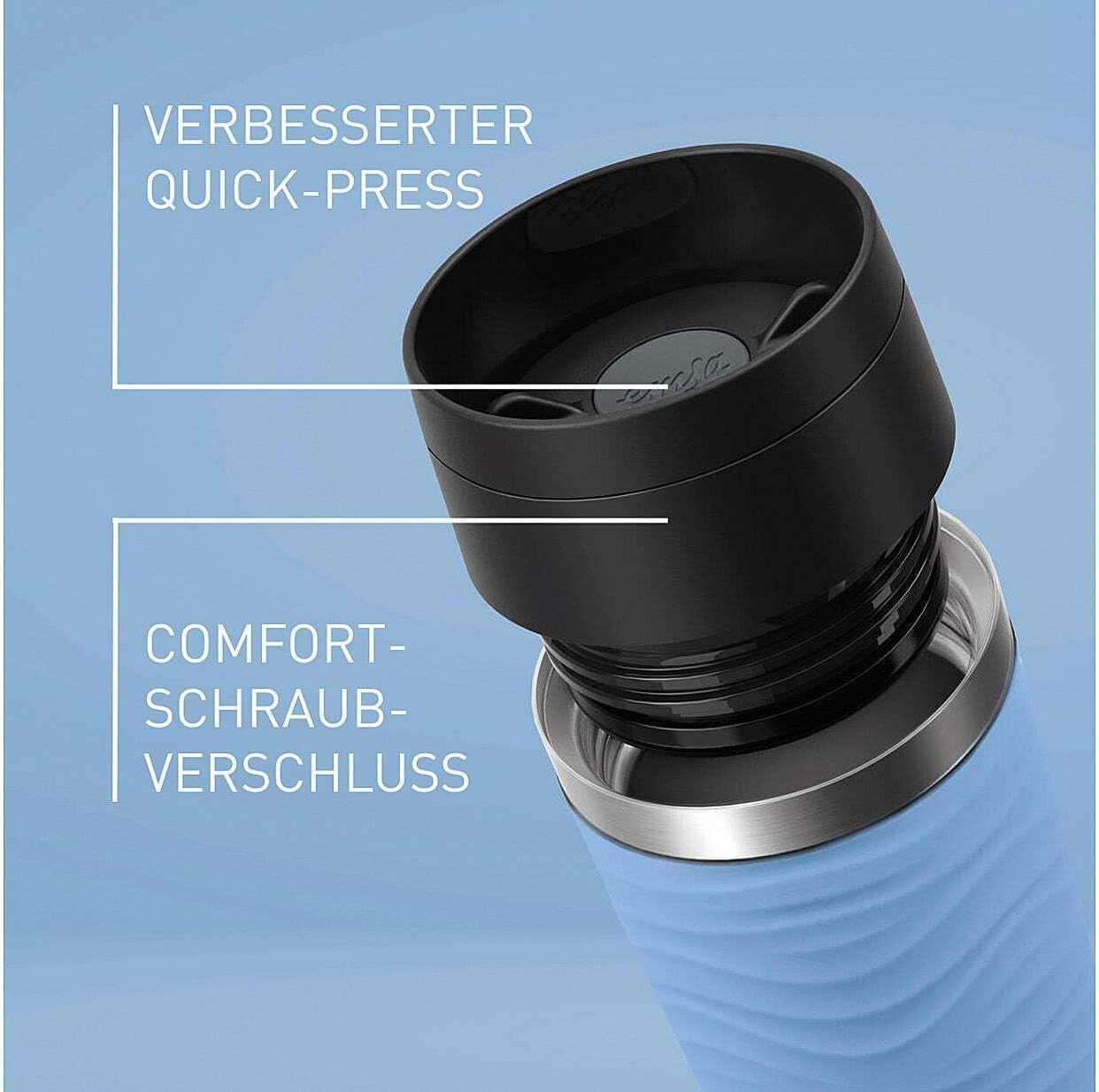 Travel Mug 500 ml Wave Thermal Mug, Comfort Screw Cap, Coffee Mug to Go, Stainless Steel, 6 Hours Hot and 12 Hours Cold, 100% Leak-Proof, Dishwasher Safe, 360° Drinking Opening, Pastel Blue