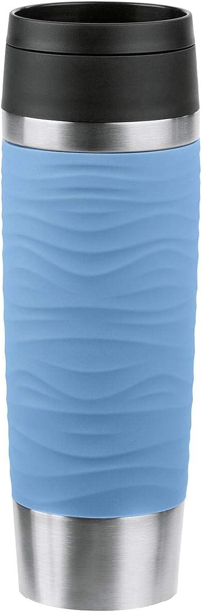 Travel Mug 500 ml Wave Thermal Mug, Comfort Screw Cap, Coffee Mug to Go, Stainless Steel, 6 Hours Hot and 12 Hours Cold, 100% Leak-Proof, Dishwasher Safe, 360° Drinking Opening, Pastel Blue