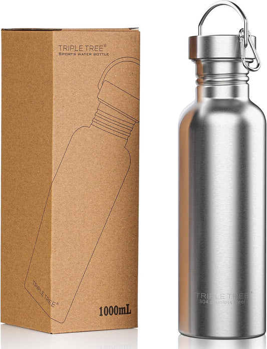 34 OZ Uninsulated Single Walled Stainless Steel Sports Water Bottle 18/8 Food Grade for Cyclists, Runners, Hikers, Beach Goers, Picnics, Camping - BPA Free