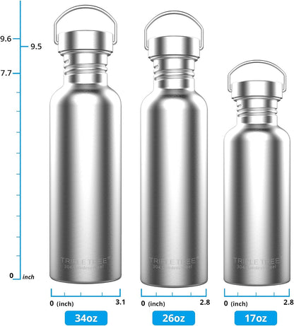 34 OZ Uninsulated Single Walled Stainless Steel Sports Water Bottle 18/8 Food Grade for Cyclists, Runners, Hikers, Beach Goers, Picnics, Camping - BPA Free