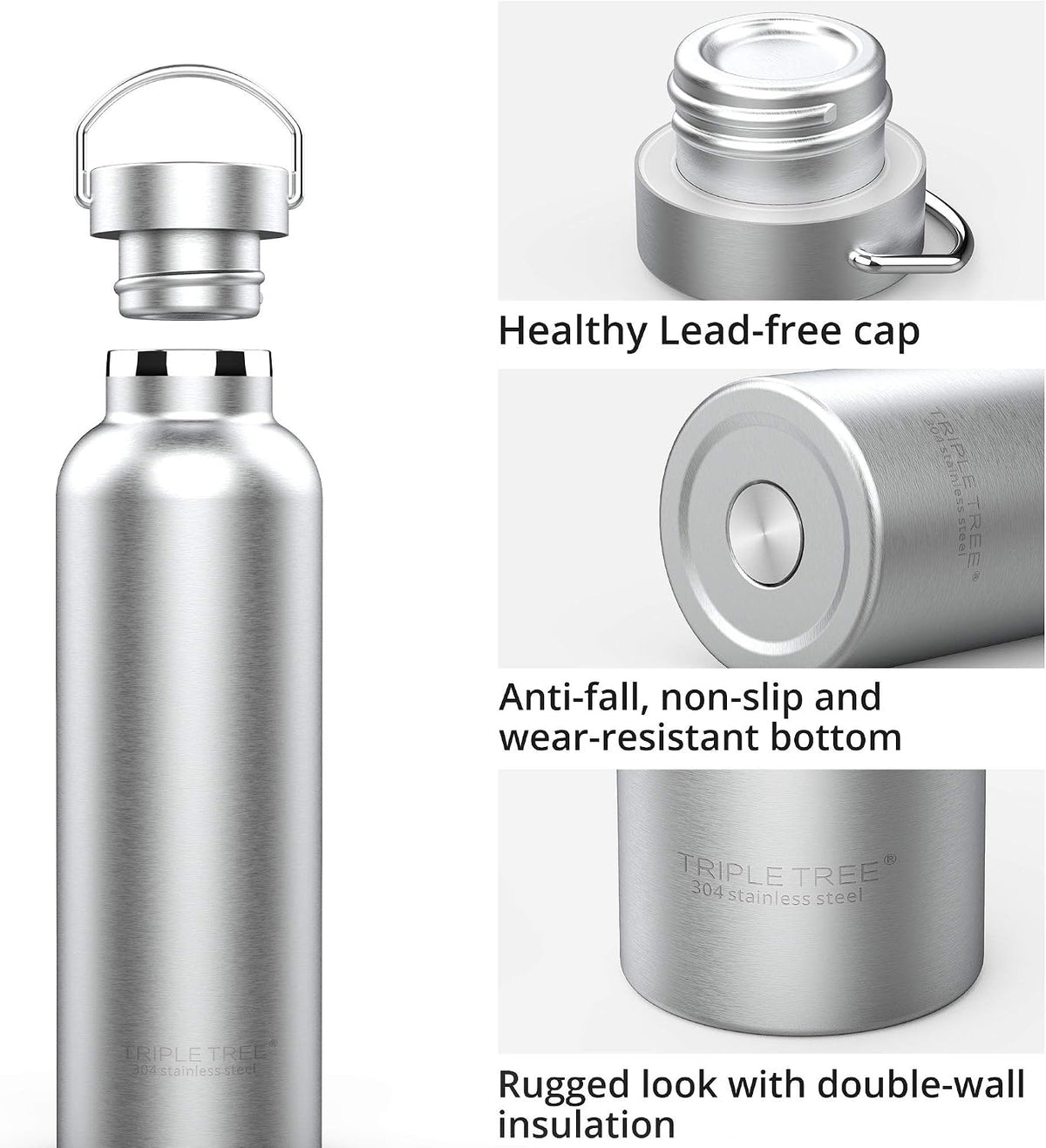 34 OZ Uninsulated Single Walled Stainless Steel Sports Water Bottle 18/8 Food Grade for Cyclists, Runners, Hikers, Beach Goers, Picnics, Camping - BPA Free