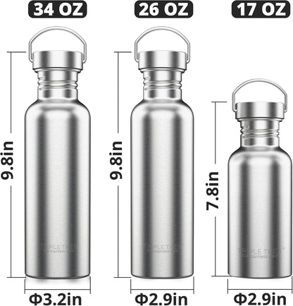 34 OZ Uninsulated Single Walled Stainless Steel Sports Water Bottle 18/8 Food Grade for Cyclists, Runners, Hikers, Beach Goers, Picnics, Camping - BPA Free