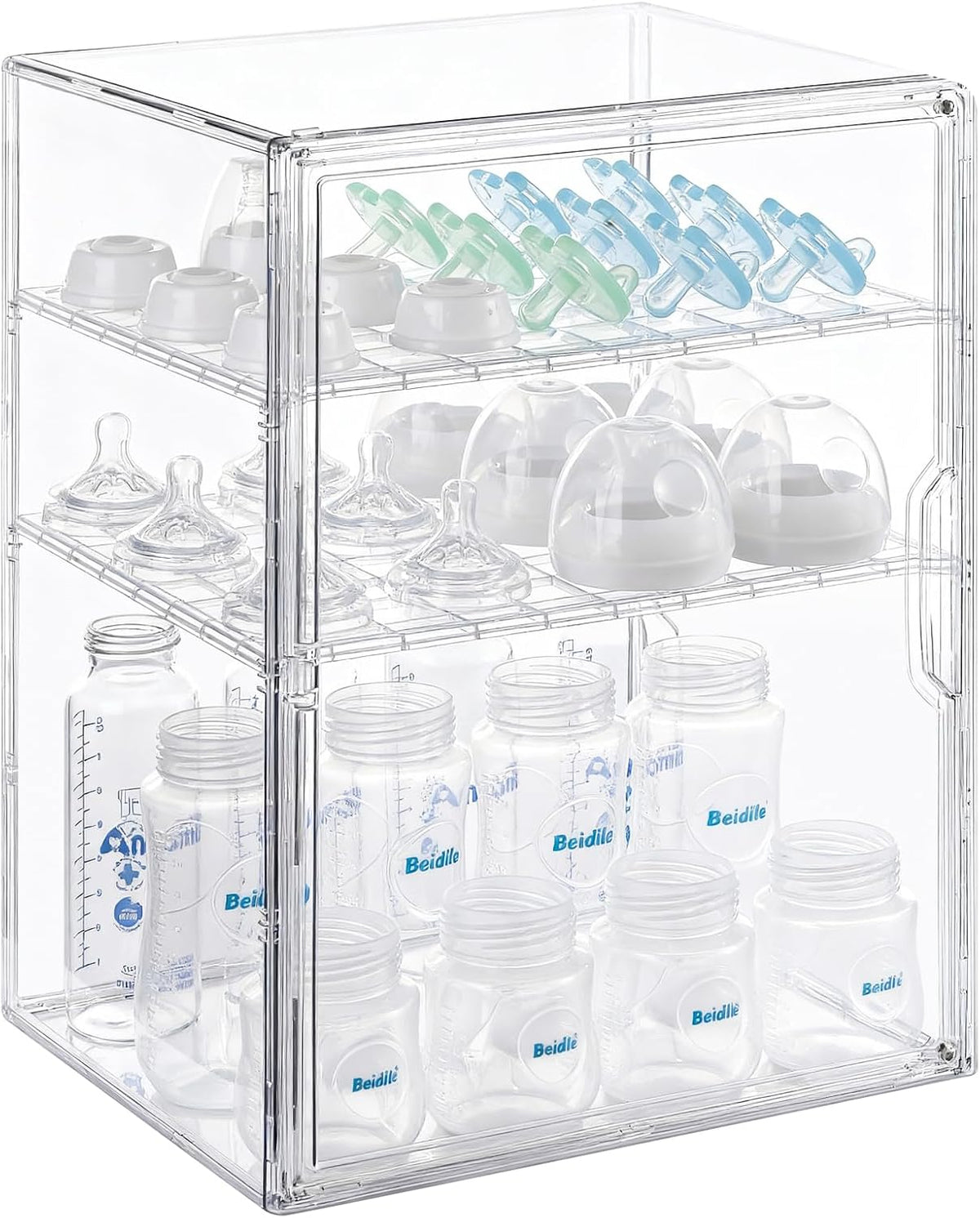 Baby Bottle Organizer – 3 Tier Bottle Storage Organizer Baby for Nipples, Pump Parts, Food Jars – Clear Acrylic Bottle Station Organizer for Countertop and Kitchen, Gifts for New Mom