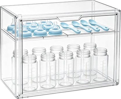 Baby Bottle Organizer – 3 Tier Bottle Storage Organizer Baby for Nipples, Pump Parts, Food Jars – Clear Acrylic Bottle Station Organizer for Countertop and Kitchen, Gifts for New Mom